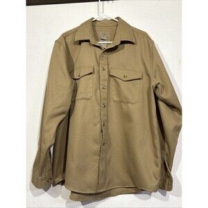 Mens LL Bean Brown Khaki Vintage Cotton Casual Button Down Top Shirt Sz Large